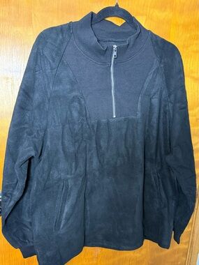NWOT Black Plush Fleece Quarter Zip Pullover Sweatshirt Cozy Lounge Top